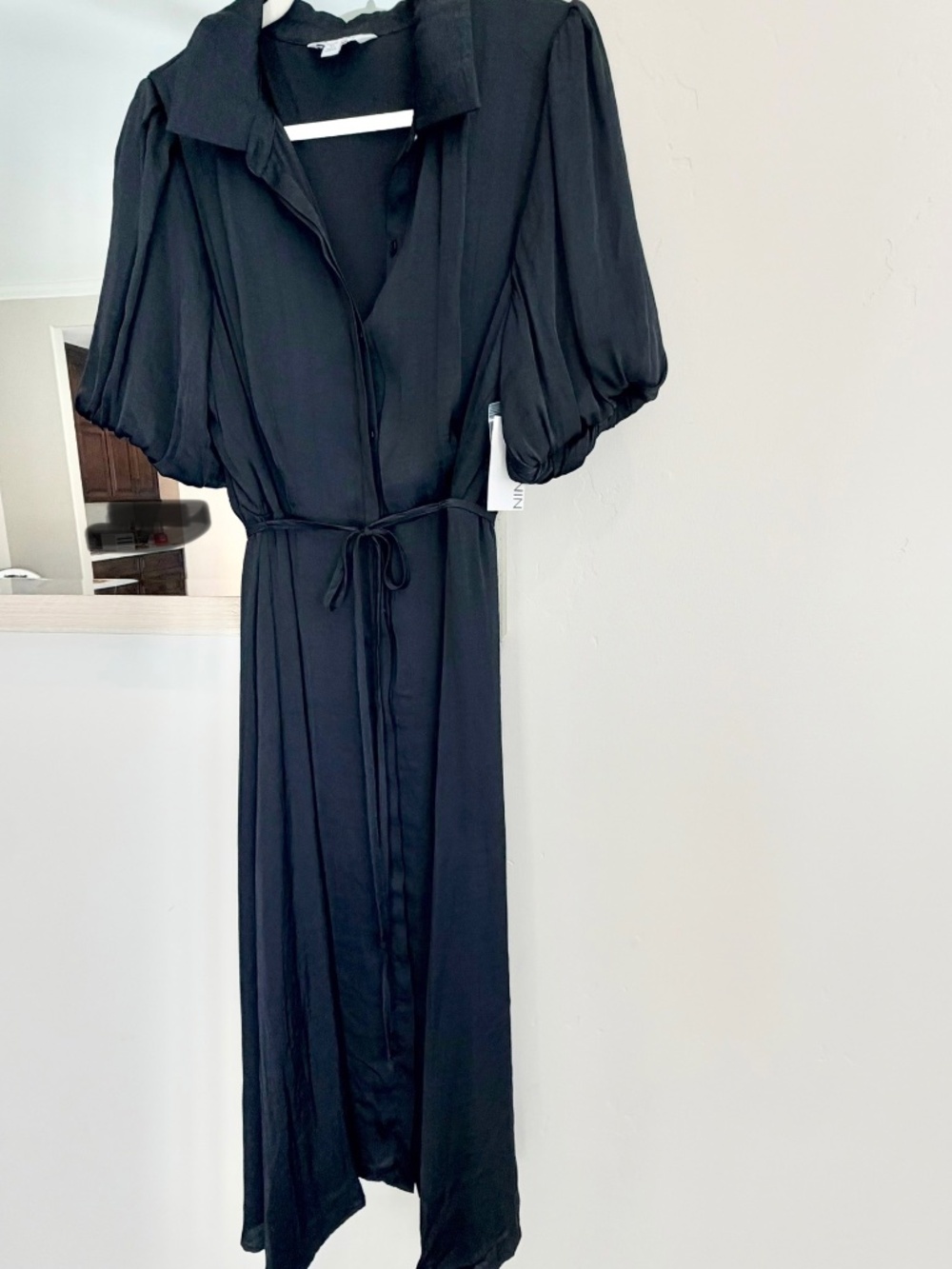 Nine West button up belted dress with puff sleeves size XL